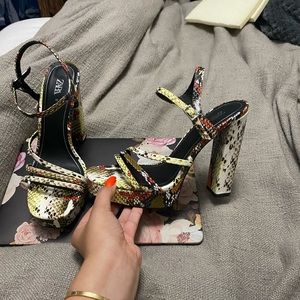 Zara snake print platform heel